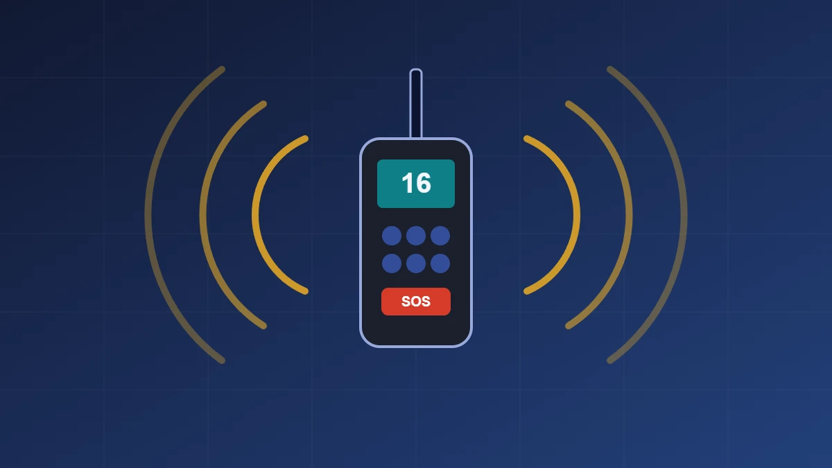Illustration d’une VHF portable réglée sur le canal 16
