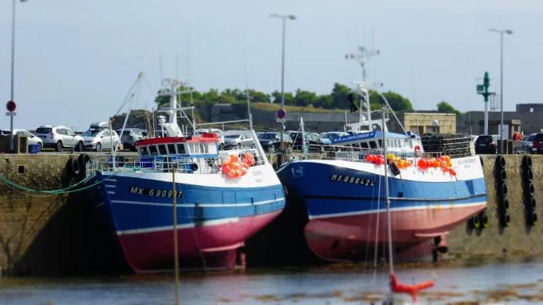 Bateaux échoués à marée basse dans un port